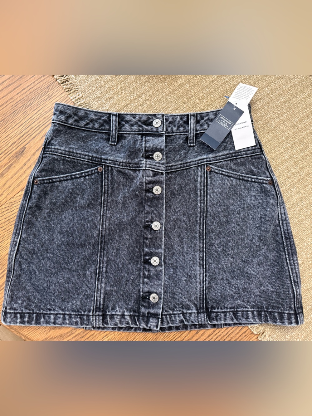 Abercrombie & Fitch Washed Black Button-Front Denim Skirt